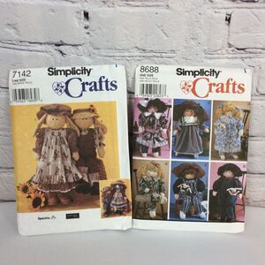 Vtg (2) Simplicity Crafts Sewing Patterns #7142 & 8688 Rag Doll/Bunny & Clothes